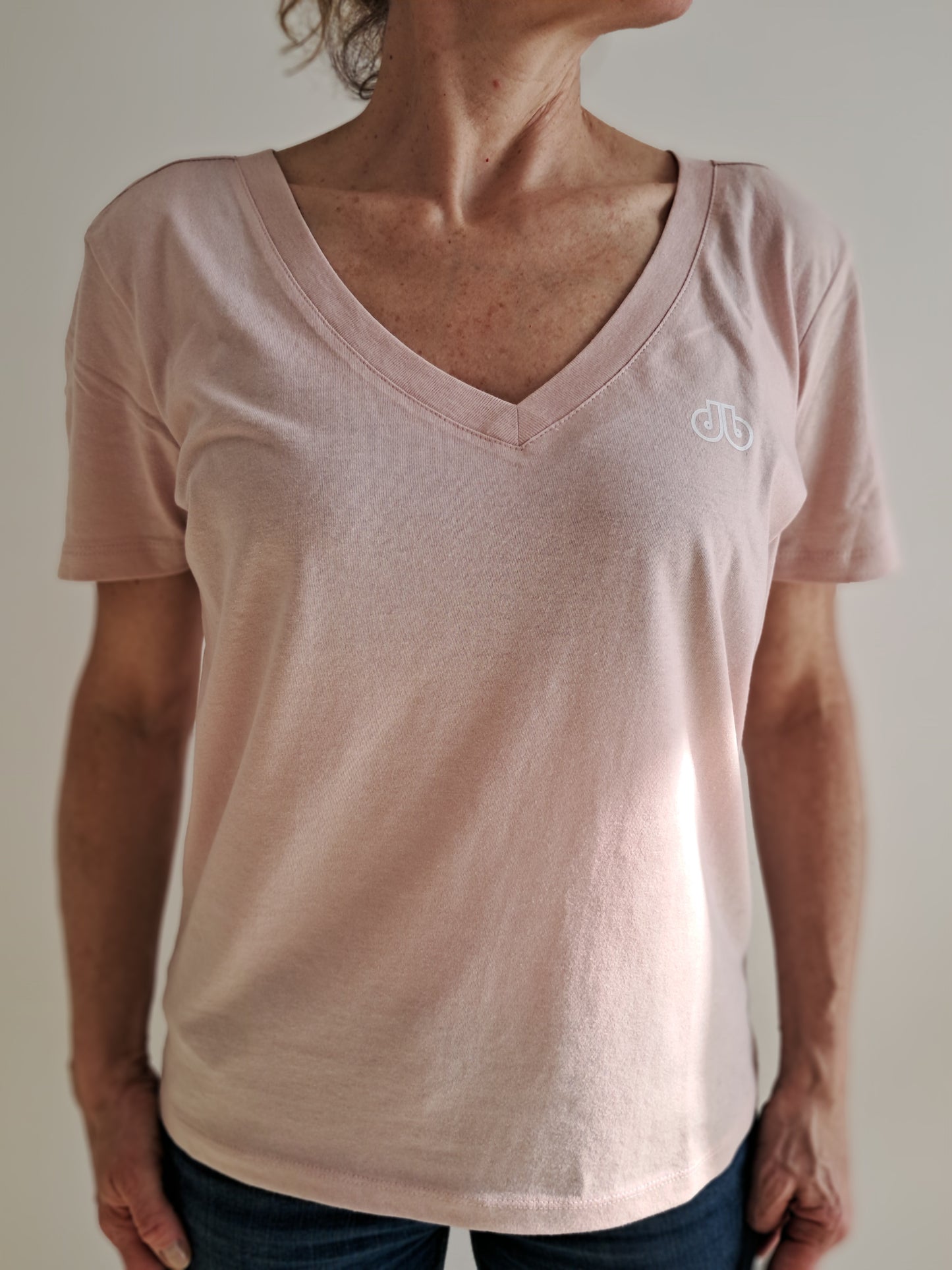 T-SHIRT col en V Femme Soft Rose