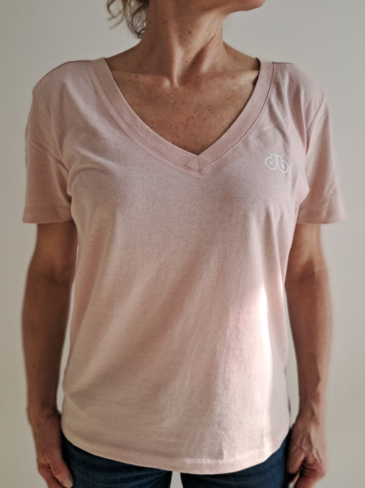 T-SHIRT col en V Femme Soft Rose