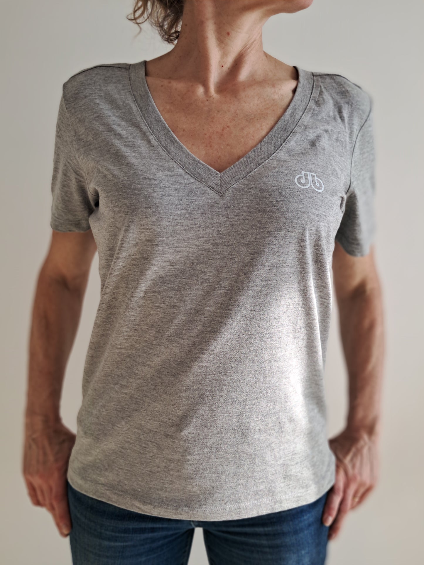 T-SHIRT col en V Femme Heather Grey
