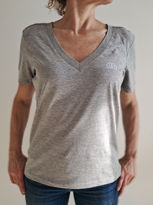 T-SHIRT col en V Femme Heather Grey